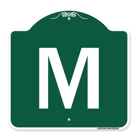 SIGNMISSION Designer Series Sign-Sign W/ Letter M, Green & White Aluminum Sign, 18" x 18", GW-1818-22940 A-DES-GW-1818-22940